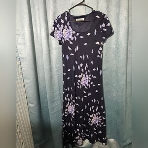 Jessica Howard Navy and Lavender Flutter Sleeve Maxi Dress-RESIZED TO SMALL- EUC